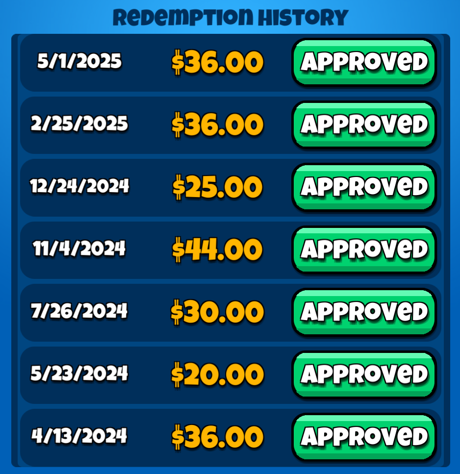 Atlas Earth payout history screenshot
